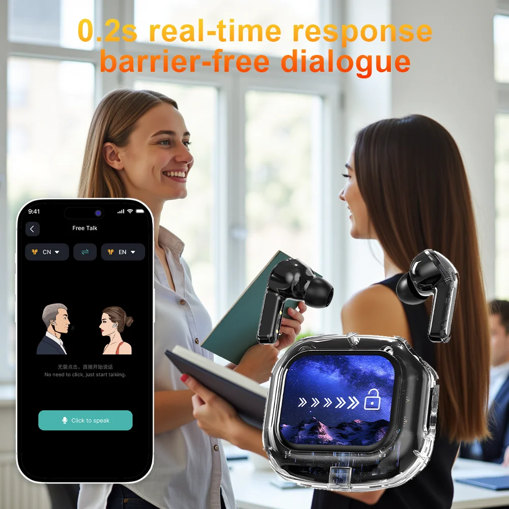 Translation Headphones with Multifunction Touch Screen Smart Wireless Bluetooth Earphone HiFi Audio Quality Business Earbud - Image 3