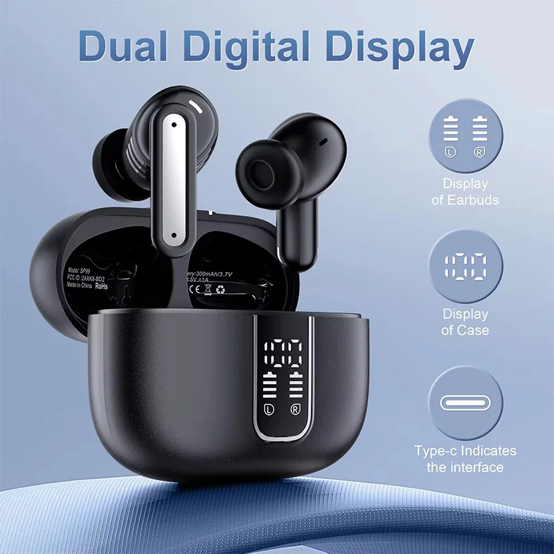 SP99 Wireless Bluetooth Earphones ENC Digital Display Noise Reduction Earphones Long Distance In Ear Sports Running Earphones - Image 2