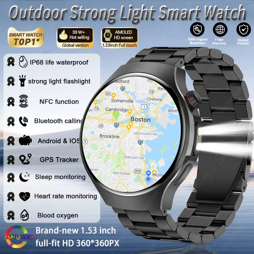 2025 New Outdoor Sports Smartwatch Men Compass LED Flashlight Health Monitoring Waterproof Bluetooth Call Smart Watch Android