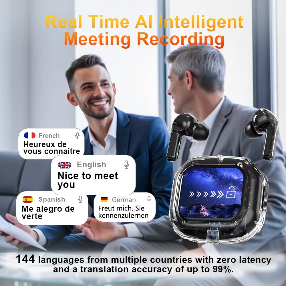 Translation Headphones with Multifunction Touch Screen Smart Wireless Bluetooth Earphone HiFi Audio Quality Business Earbud - Image 2