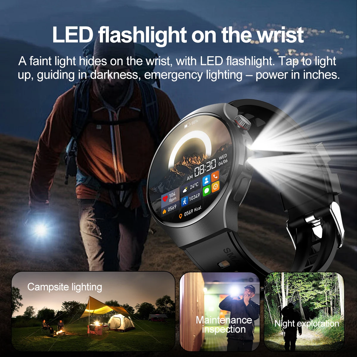 2025 New Outdoor Sports Smartwatch Men Compass LED Flashlight Health Monitoring Waterproof Bluetooth Call Smart Watch Android - Image 4